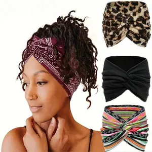 3 Packs WideHeadband Fashion Headbands Boho Elastic Knotted Non-slip Headband Suitable For Black Women Wigs Hair With Simple Headband Outdoor Yoga Sports Printing Hair Accessories