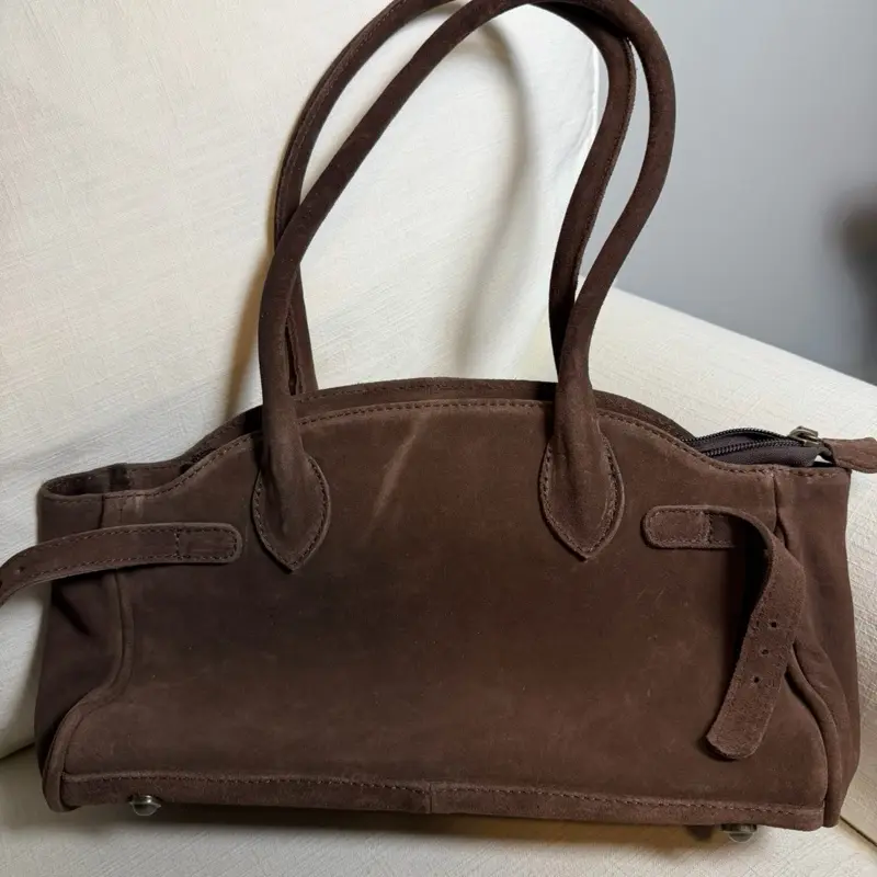 Suede leather handbag in brown
