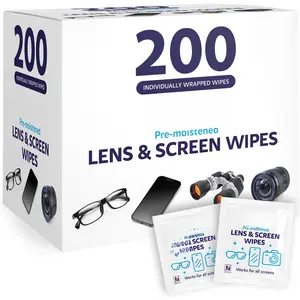 Lens Wipes for Eyeglasses - 200 Lens Wipes Individually Wrapped, Pre-moistened Eyeglass ing Wipes for Sunglasses, Camera Lens, Laptops Screens, Phones