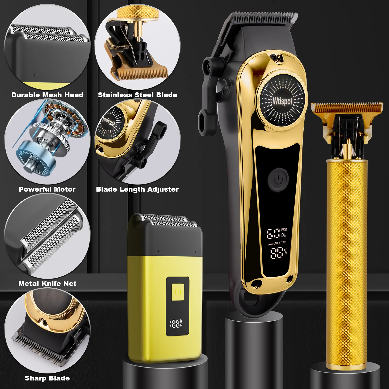 Men's Electric Hair Clipper Set with All Metal Alloy Blade LCD Display Carving Design Portable Accurate Trimmer for Home Car Travel Father's Day Gift Professional Cordless Hair Trimmer Kit