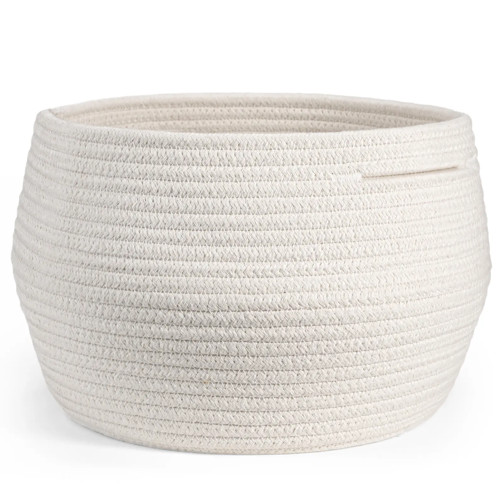 Sowyem Cute Round Basket - Cotton Rope White Baskets in Living Room Woven Towel Basket Bedroom Storage Bakset for Children Corner Plant Basket Indoor, White, 10" D x 8.3" H