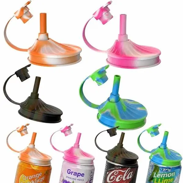 DIPESI 4-Pack Reusable Soda Can Lids with Straws - BPA-Free Silicone Straw Chug Lids, Dust & Bug Resistant Drinking Accessory, Fits Most Standard Soda & Beer Cans, Straw Chug Lid