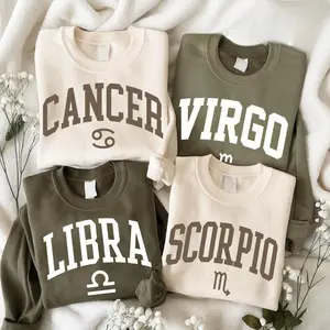 Minimalist Zodiac Sweatshirt, Astrology Sign College Letter Crewneck, Bold Horoscope Graphic Pullover