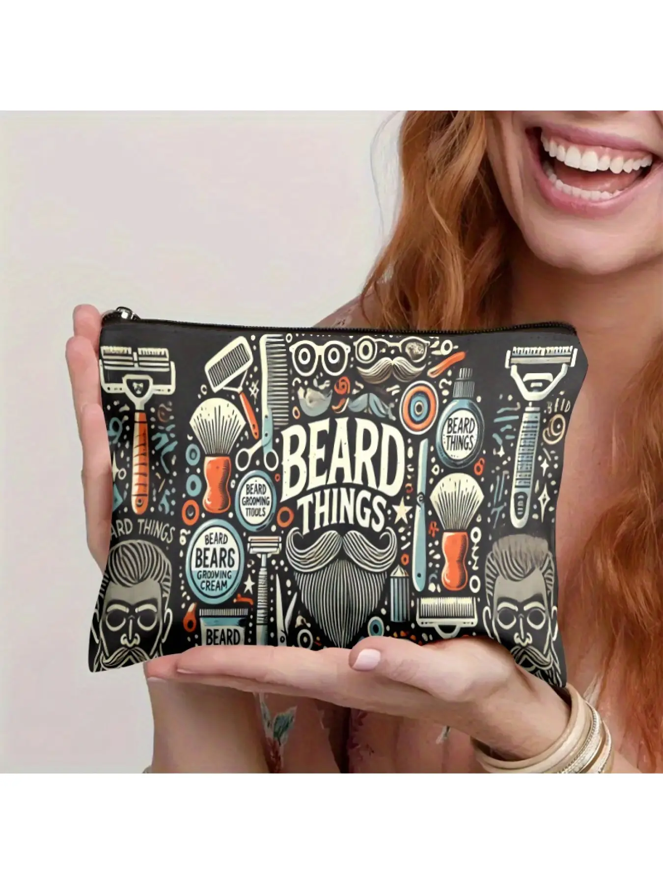 Cosmetic Bag 1pc, Beard Grooming Tools, Double-sided Printing | Travel Toiletry Bag | Zipper Closure | Durable Fabric, Soft and Bright Colors, Small and Portable Suitable for Church, Travel, School and Home Use