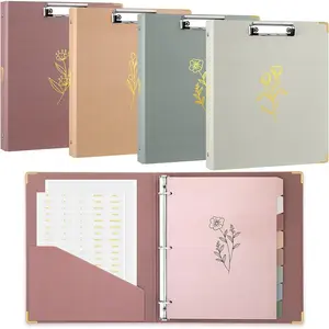 4 Pack 3 Ring Clipboard Binder 1 Inch, Aesthetic Floral Clipboard Binder with Pockets, 8 Tab Dividers, 2 Blank Stickers Monthly Plan Labels for School, Office, Wedding(Fit Letter Size Paper)