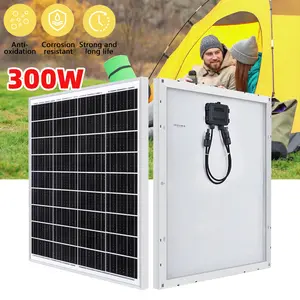 300W 18V Aluminum Frame Solar Panel Monocrystalline with USB & Type-C Ports for RV Boat Camping 12V Battery Charging