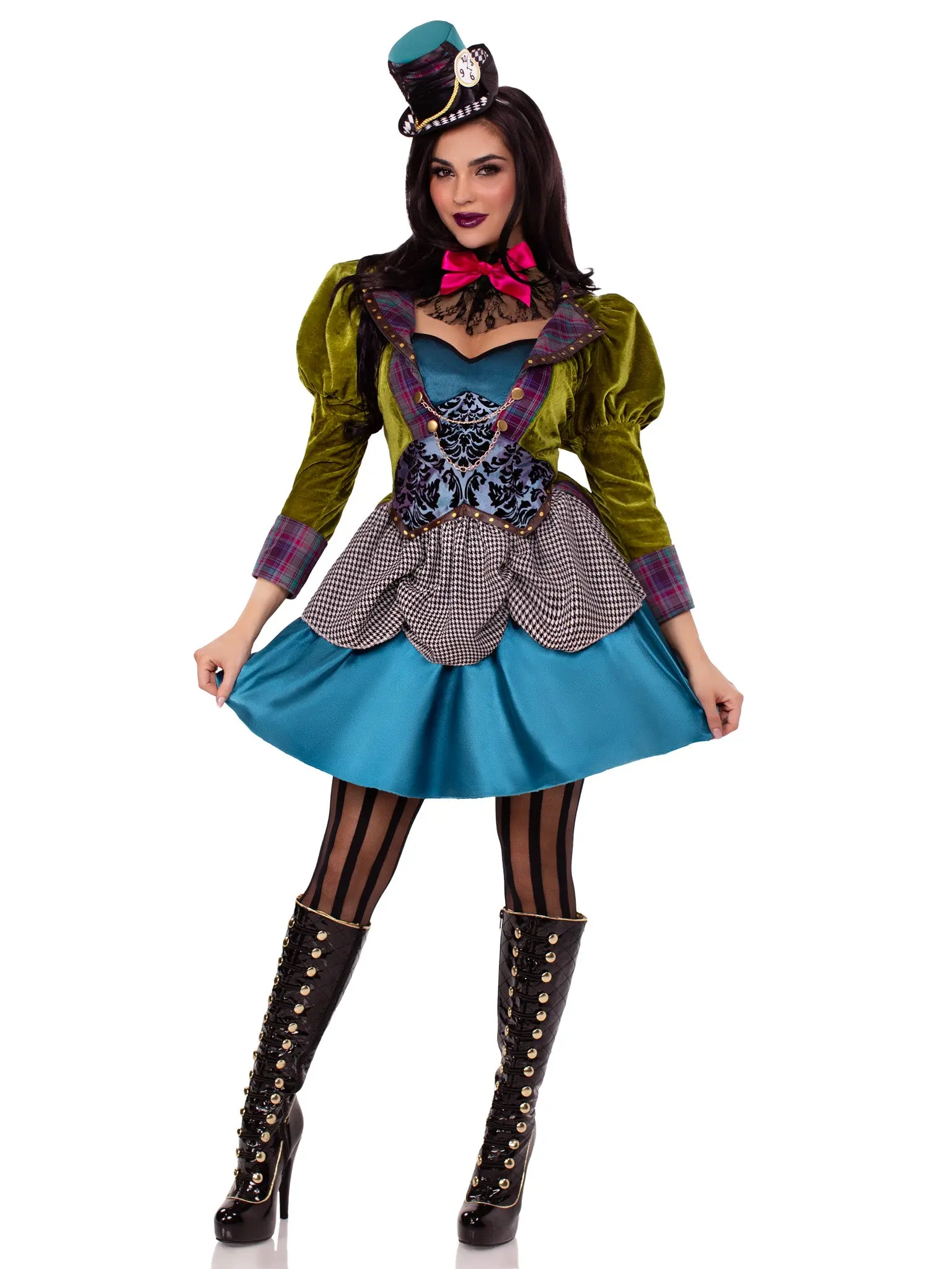 Leg Avenue Women's Deluxe Mad Hatter Wonderland Halloween Costume - Velvet Top, Lace Accents, Sexy Skirt Set