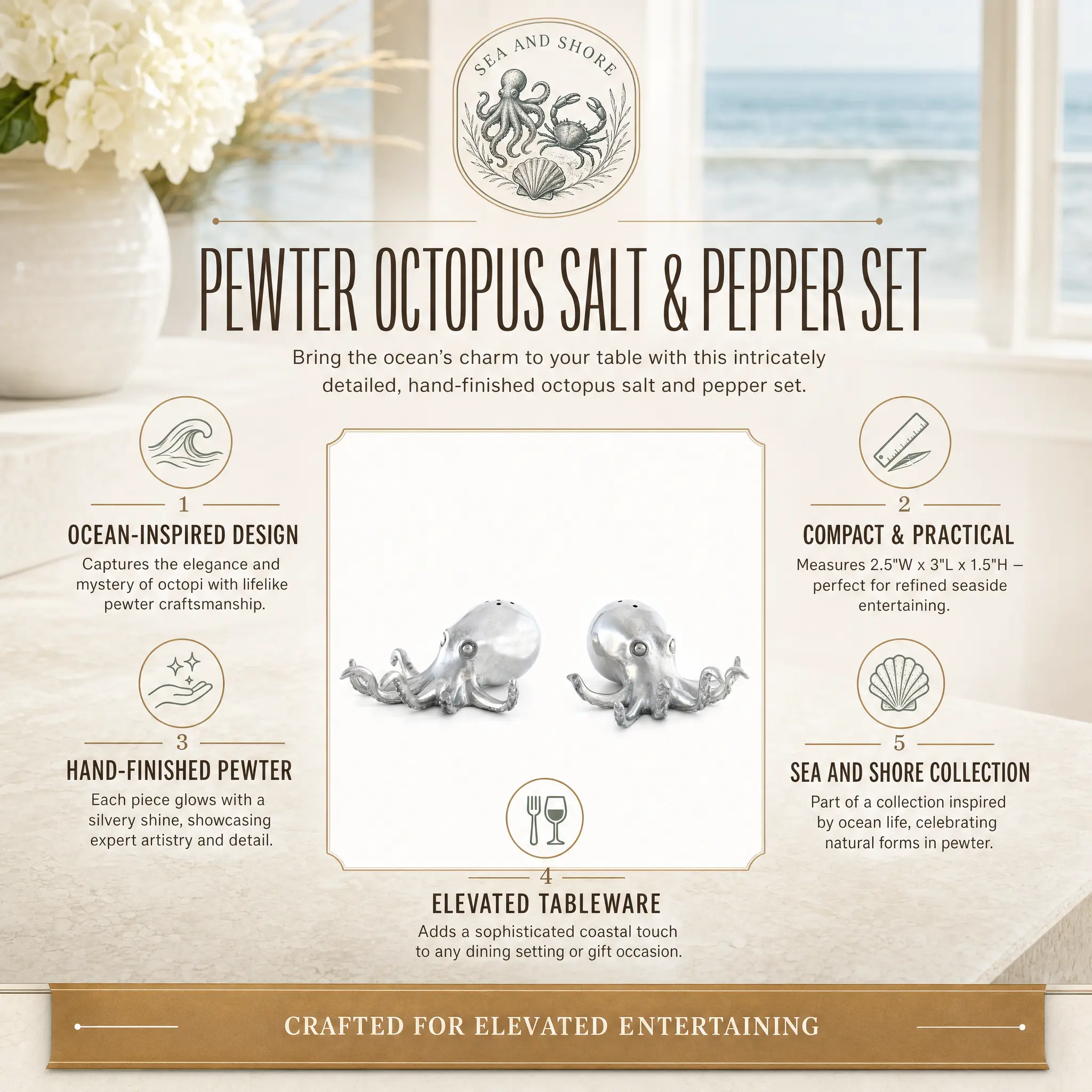 Pewter Octopus Salt & Pepper Set