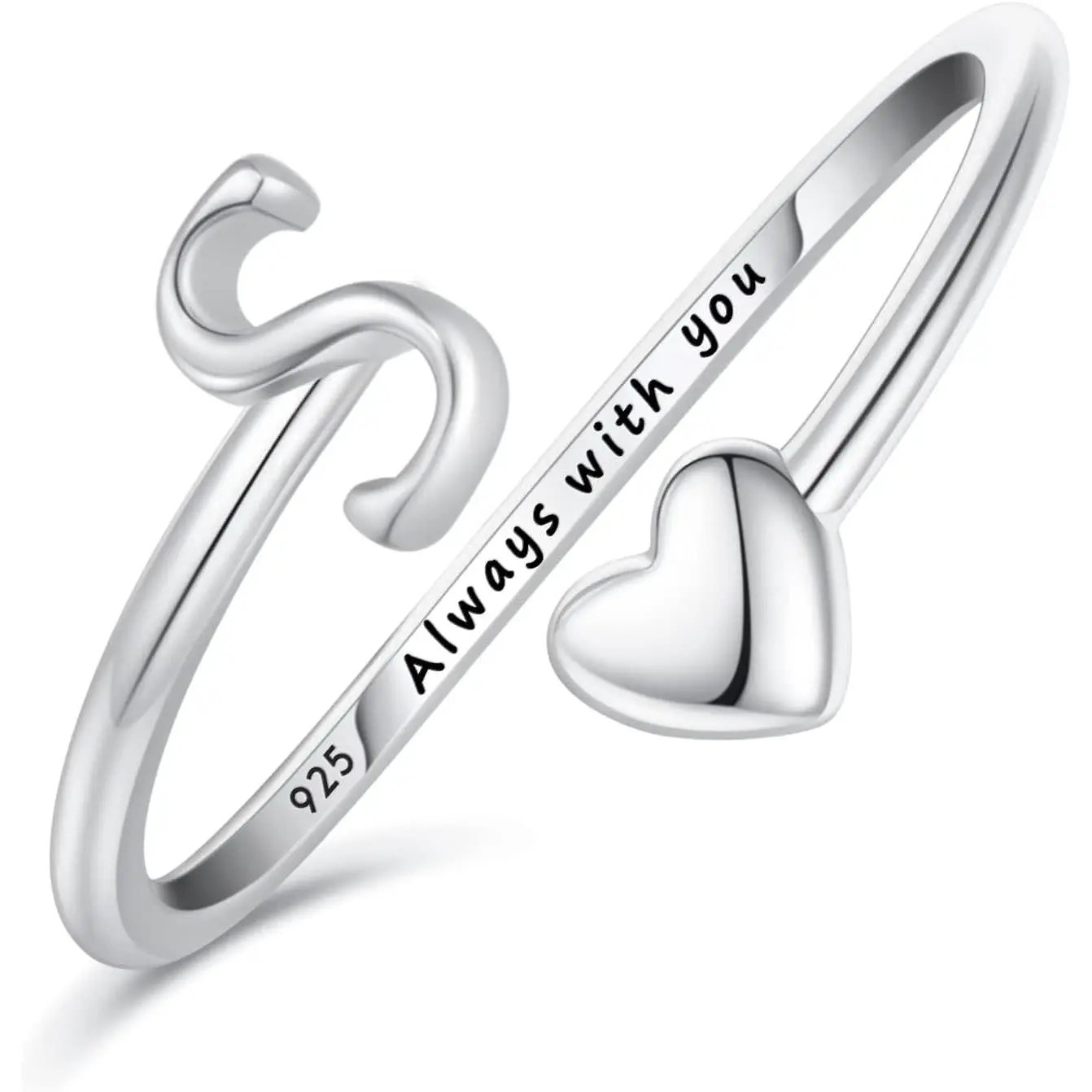Initial Rings for Women,Sterling Silver Plated Heart Stackable Rings for Teen Girls Adjustable Letter Rings for Trendy Gifts