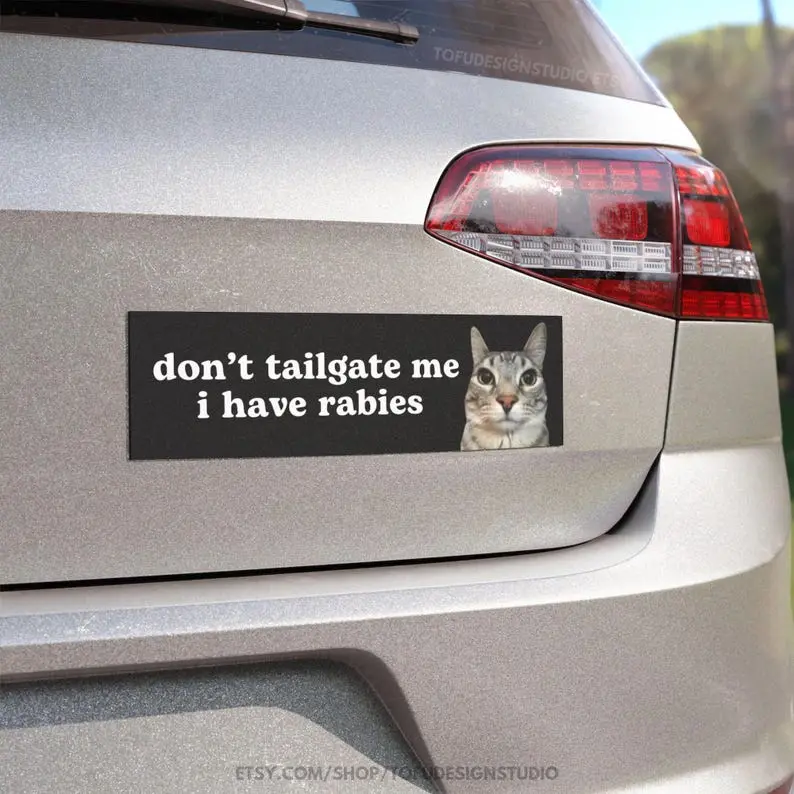 Don't Tailgate Me I Have Rabies | Cat Meme Car Bumper Magnet OR Sticker | Funny Meme, Cute Kitty Cat, Gen Z | Waterproof Magnetic Car Decal