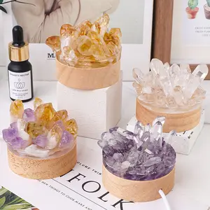 Natural Crystal Cluster Resin Ambient Night Light |   Amethyst Bedside Eye-Care Night Light, Creative Home Gift, Bedroom Decor Ornament