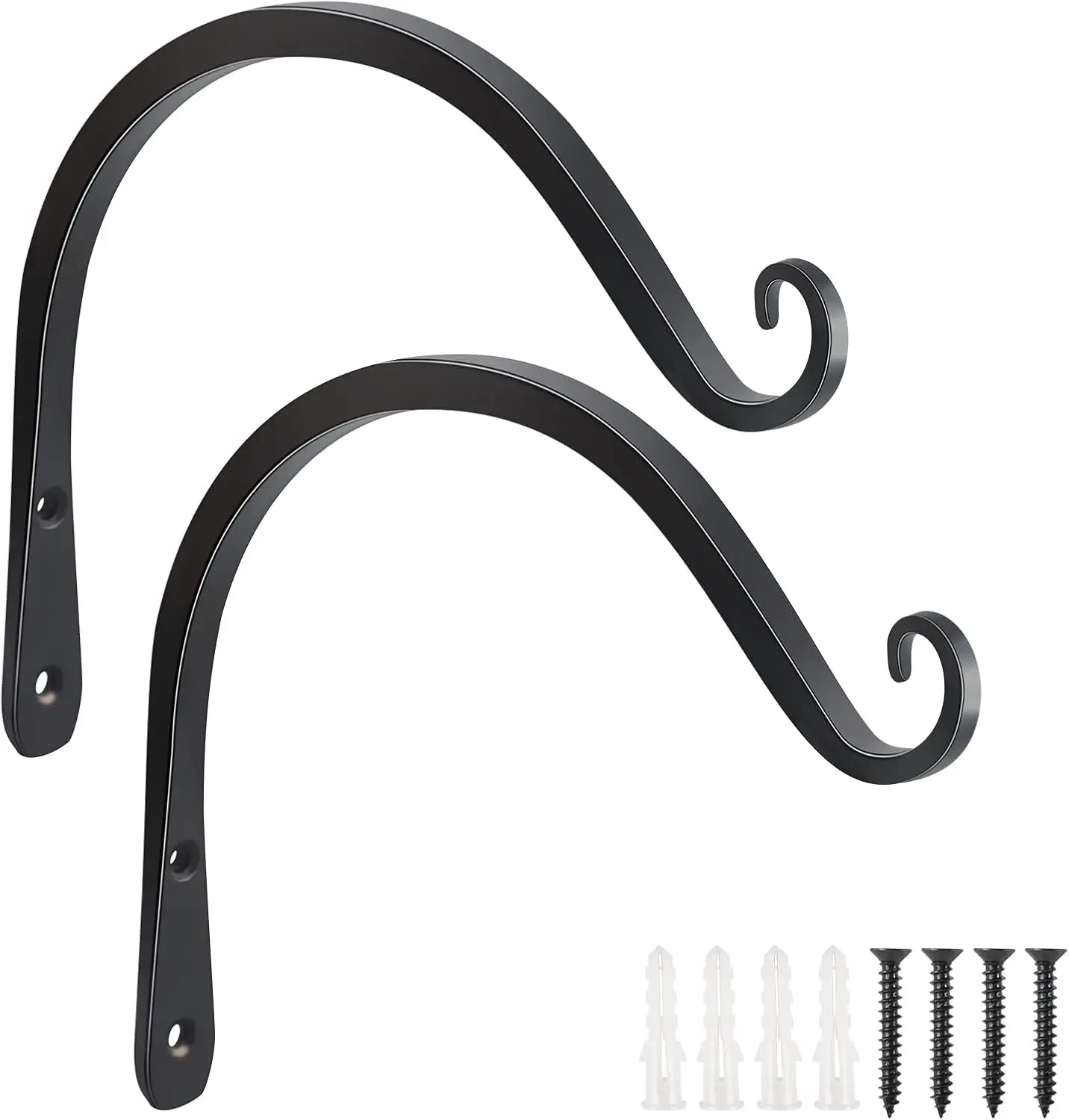 2 Pack 8 Inch Hanging Plant Bracket Wall Hooks Decorative Plant Hangers for Outdoor Hanging Bird Feeders, Wind Chimes, Plant Baskets, Black