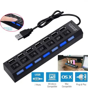 7-Port USB 2.0 Multi Charger Hub +High Speed Adapter ON/OFF Switch Laptop PC