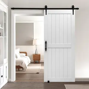 Sliding Barn Door With Hardware Kit, 36 X 84 Inch, MDF Panel, PVC Surface, Heavy Duty Track System For Smooth Quiet Sliding, Prehung Assembly, Space Saving Interior Room Divider, Rustic Farmhouse Style, Durable Home Improvement