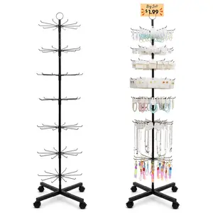 Retail Display Stand, Rotating Display Rack for Earring Keychains Jewelry Vendor Events & Stores, 7 Tier Movable and 1 PCS - Black