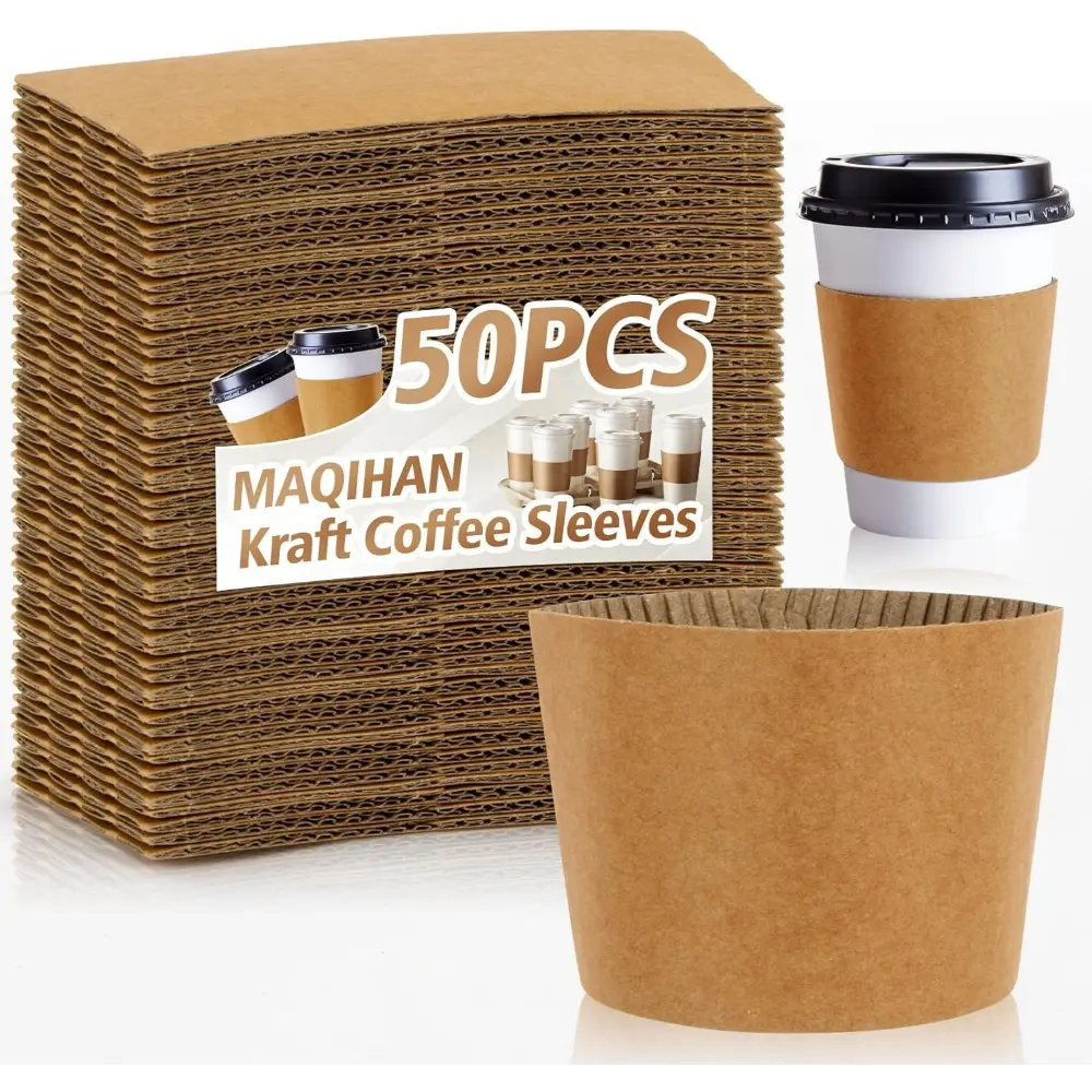 Coffee Cup Sleeves-Hot Coffee Sleeves Disposable Cold Drinks Iced Insulator Cozy Sleeve for 12 - 20oz Beverages, Corrugated Paper Insulated Hand Protection Sleeve