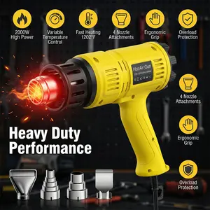 2000W Heat Gun Electric Hot Air Gun Stepless Temperature Fast Heating with 4 Nozzles Overload Protection for DIY Craft Shrink Wrap Paint Removal