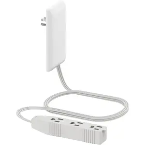 Flat-Face Outlet Extender with 3 Receptacles, Ultra-Thin Wall Plate Plug with Cord Extender and 3-Outlet Power Strip, 3ft Cord, LWE3-315-W, ETL-Listed, White