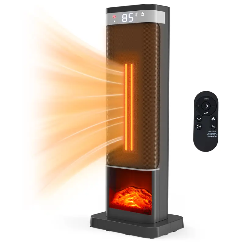 Sweetcrispy Compact Household Indoor Space Heater - 3 Light Colors, Adjustable Thermostat, Remote Control, 60° Oscillation, Tip-Over Protection, Up to 95°F, 12-Hour Function - for Bedroom, Office, Living Room