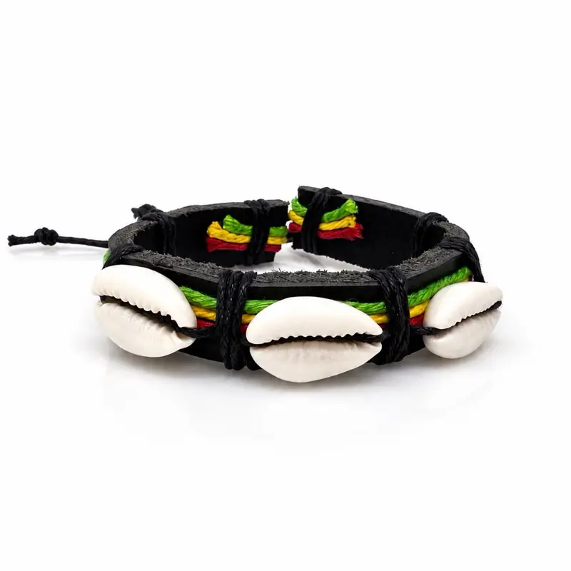 Cowry Shell Rasta Bracelet – Handmade Sea Shell Leather Bracelet, Adjustable Hawaiian Style Abundance Prosperity Ocean Energy Handcrafted Quality Protection