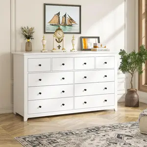 [2 Package Shipping] 6/9/10 Drawer Wood Dresser, Modern Chest of Drawers with Smooth Metal Rails, Spacious Storage Cabinet for Bedroom, Closet, Living Room & Guest Room; Elegant Large Capacity Dresser for Upscale Homes & Stylish Home Décor