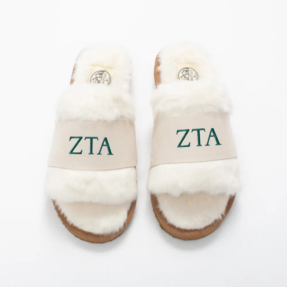 Zeta Tau Alpha Fuzzy Slippers | Ivory