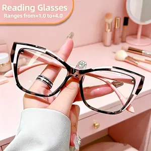 Elegant cat eye reading for women-fashionable color block design, anti-blue light, 1.0 to 4.0 strength trendy casual stylish vision correction rave lightweight frame sun unisex vintage eyewear men ok glass
