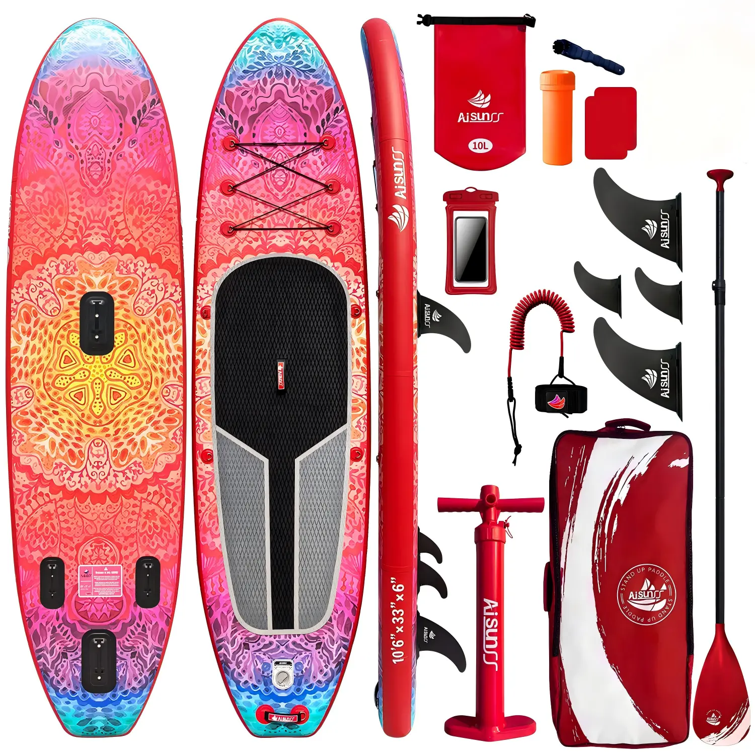 AISUNSS 10.6ft Long Paddleboard for Adults, 33in Wide Deck SUP Board with Stable Fit, Premium Accessories: SUP Carry Bag, Hand Pump, 10L Waterproof Bag, Adjustable Paddle
