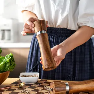 Bill.F Natural Acacia Wood Pepper Mill, Adjustable Coarseness Manual Spice Grinder for Salt Pepper