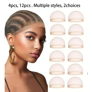 4/12Pcs HD Wig Cap Stocking Wig Caps Invisible Ultra Thin Sheer Breathable Stretchy Nylon Transparent Wig Caps for Women Lace Front Wigs Adjustable Wig Cap