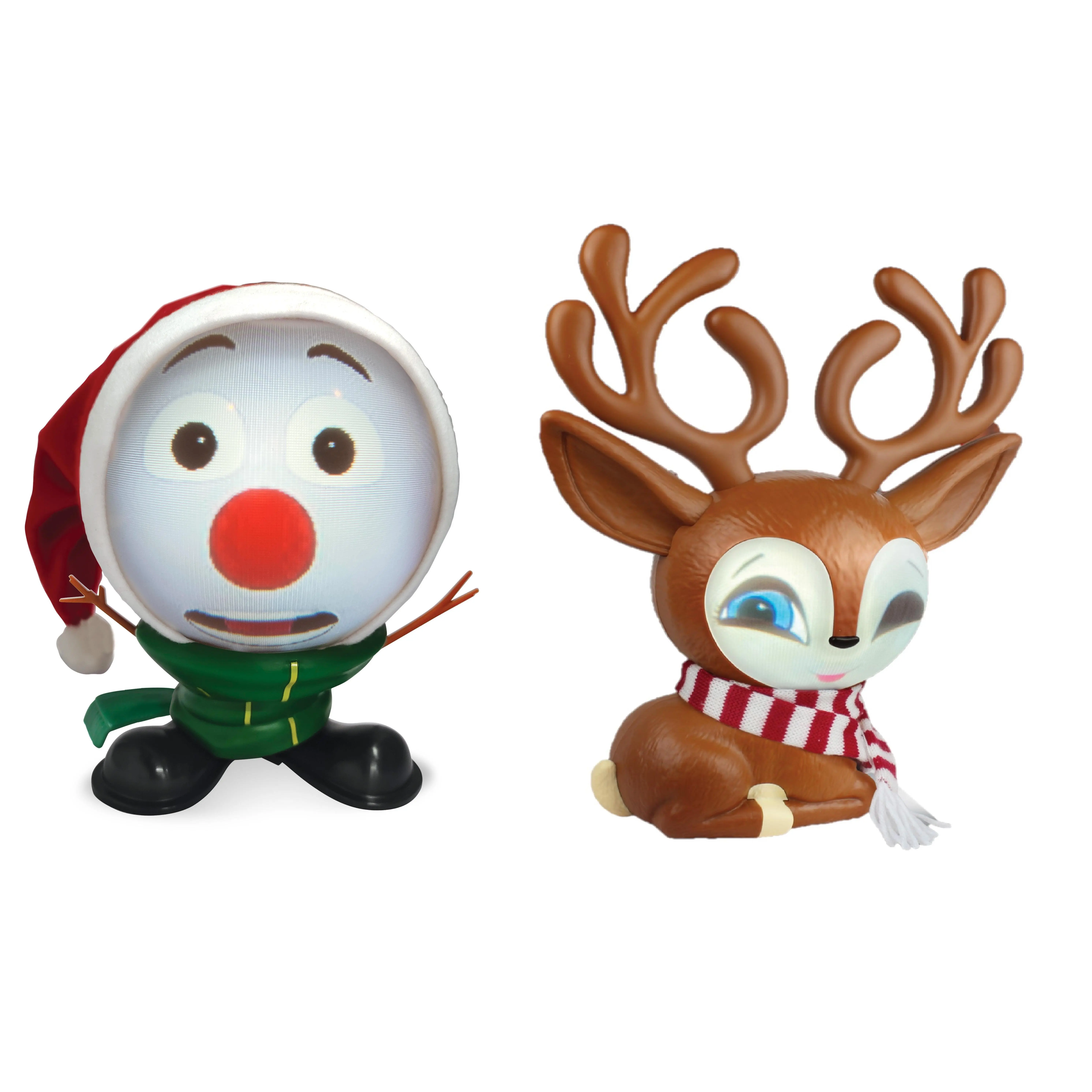 ANIMAT3D 2-Piece Plastic Animated Talking Ornaments Set (Mr Chill The Snowman, Fawny The Reindeer) - USB-Port Powered Christmas Light Decor, 30 Mins Audio, Characters, Joking, Projector for Indoor, Patio Decoration