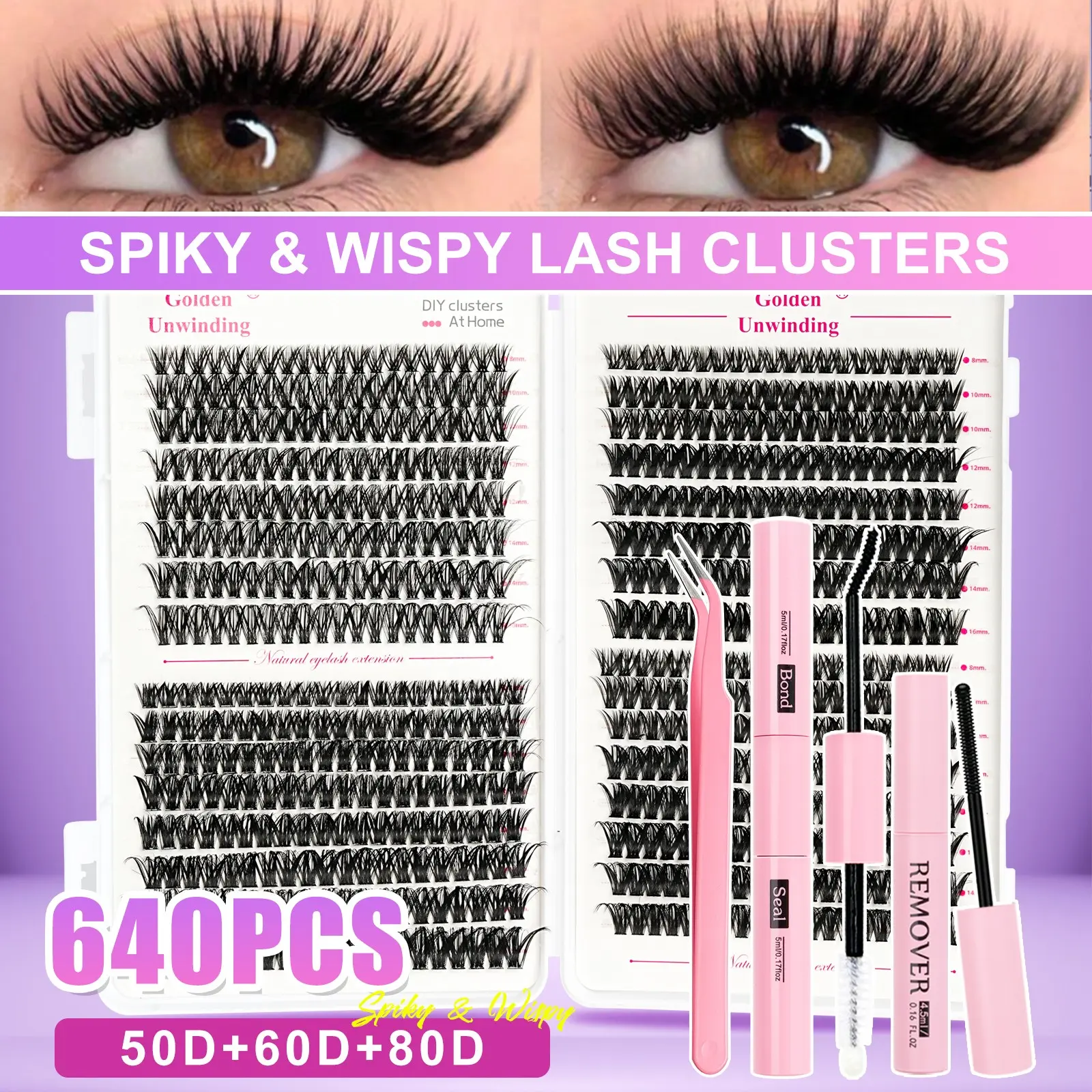 Volume D Curl False Lashes, Ideal for Beginners, Natural Look, Long-Lasting Eye Makeup Kit, Non-Toxic, Dense Style, 0.07mm Thickness