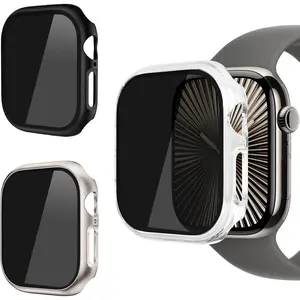 3 Pack Case Compatible with Apple Watch series 10 46MM,30 ° Anti Spy Privacy Tempered Glass Screen Protector with Ultra-Thin Full Coverage Bumper Cover for iWatch Accessories(3 Colors 46mm)