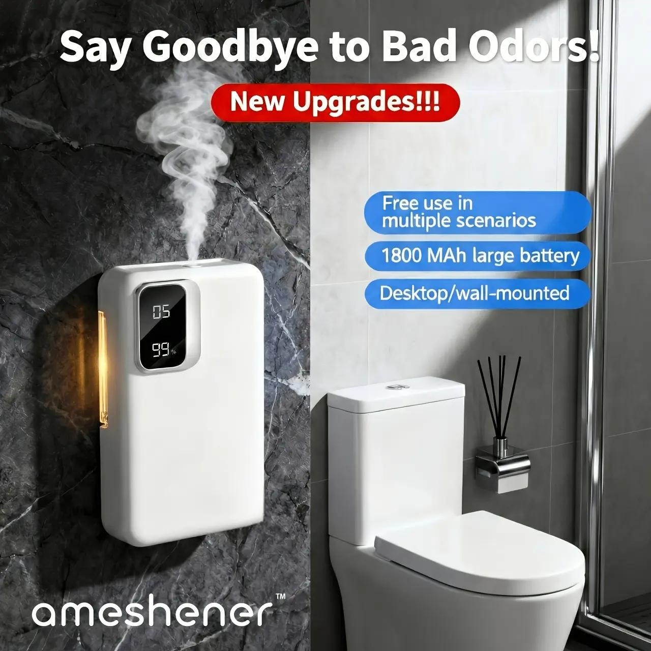 Essential Oil Refill Pack Sold Separately. 1800mAh Ultrasonic Aroma Diffuser With 7-level Control. Fine Mist Diffusion To Quickly Eliminate Hotness In The Bedroom, Bathroom, Toilet Odors And Study Room Odors. Digital USB Charging. Ideal Choice For N