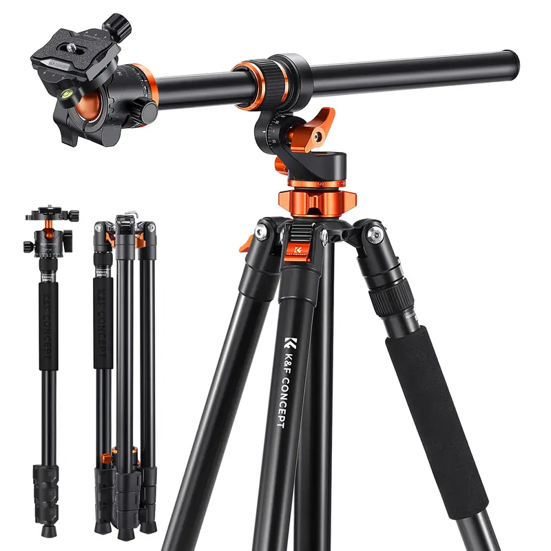 【K&F CONCEPT】 90 inch/230cm Ultra High Camera Tripod,Horizontal Overhead Shooting Travel Tripods with Metal Ball Head 10KG Load Capacity,Detachable Monopod, for Indoor and Outdoor Use T254A7+BH-28L