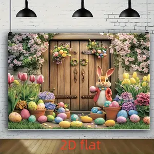 Spring Easter Rabbit & Floral Background Banner, 39x59 Inches Polyester Photography Decor, Multi-Purpose Party Supplies for Birthdays Weddings Christmas