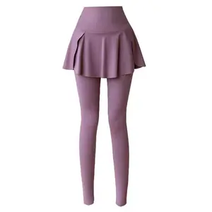 Spring New Fake Two-piece Skirt Pants High-waist Nine-point Sports Yoga Pants Women's Leggings