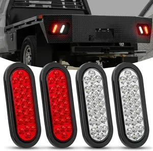 Nilight 6Inch Oval Trailer Tail Light 4PCS White Red 24LED Brake Turn Signal Reverse Lights w/Flush Mount Grommets Plugs IP67 Waterproof for 12V Truck ATV UTV Trailer Bus RV Camper
