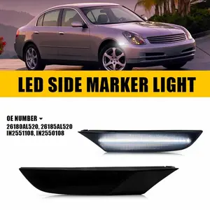 AUTOONE For 2003-2006 Infiniti G35 Sedan 4D White Front Bumper LED Side Marker Lights, Smoked Lens, 2pcs, LED Side Marker Lights White
