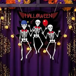 Halloween Skeleton Pumpkin Ghost Tapestry, Horror Theme Wall Hanging for Home & Party Decor