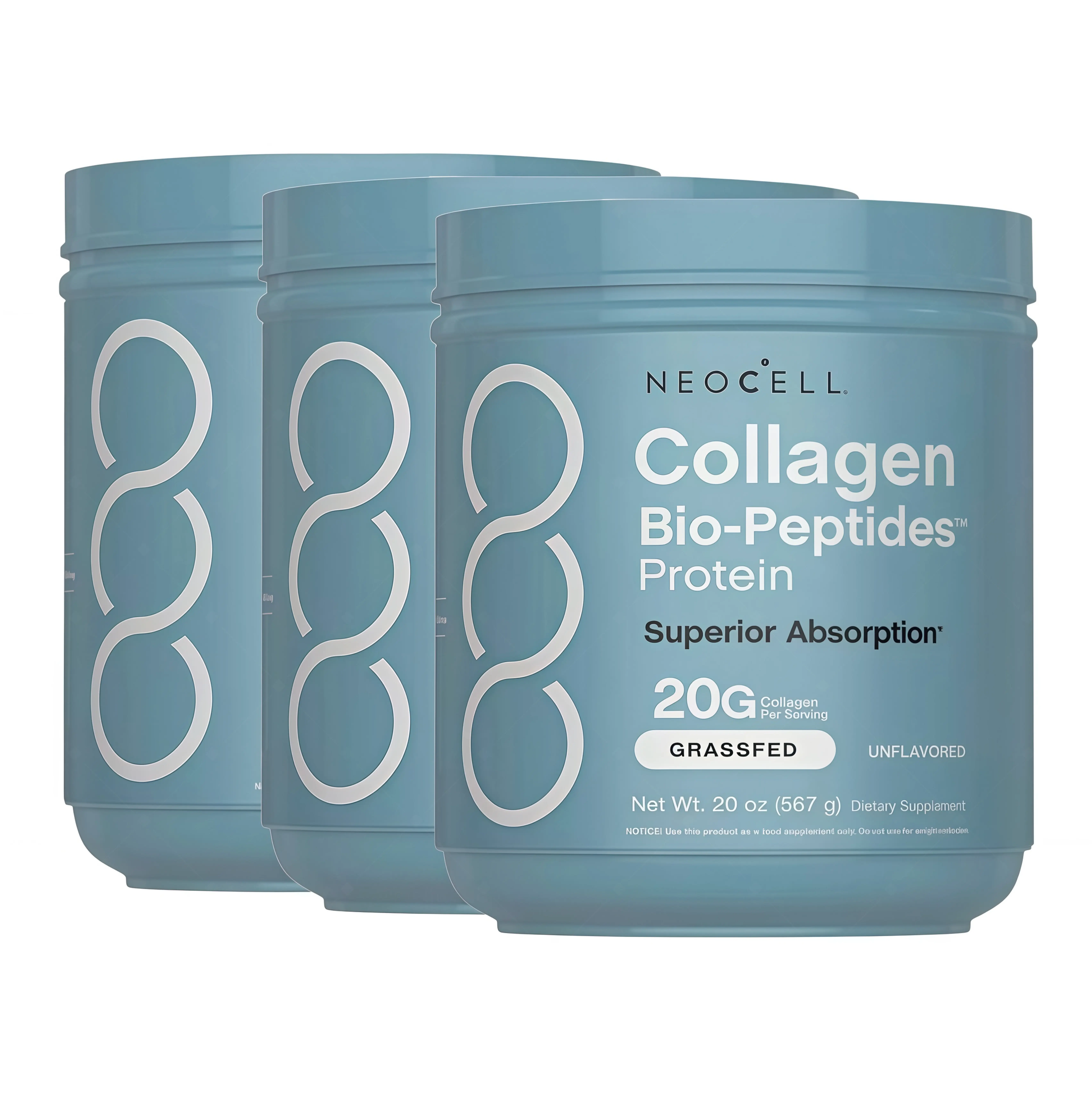 3 Botte NeoCell Collagen Bio-Peptides Powder 20oz -DC Grassfed Protein Supplement-Advanced with 18 Essential Amino Acids