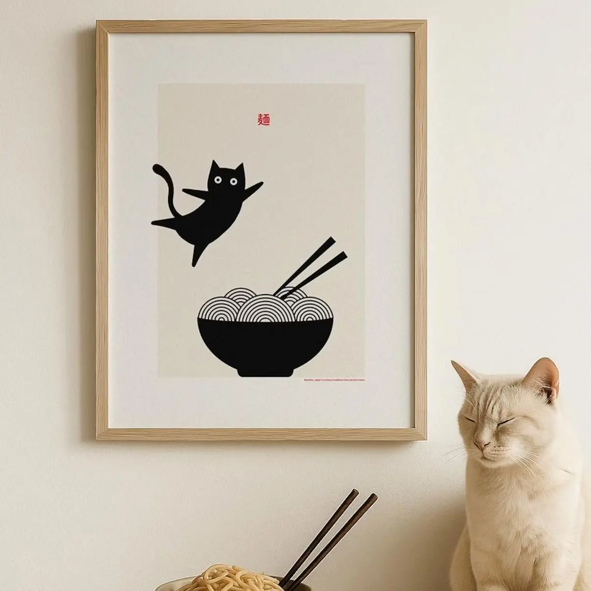 Japandi Cat Poster – Minimalist Japanese Wall Art | Kitchen & Dining Decor X