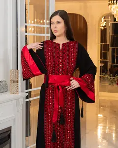 Embroidered Thobe Tatreez with Satin Belt