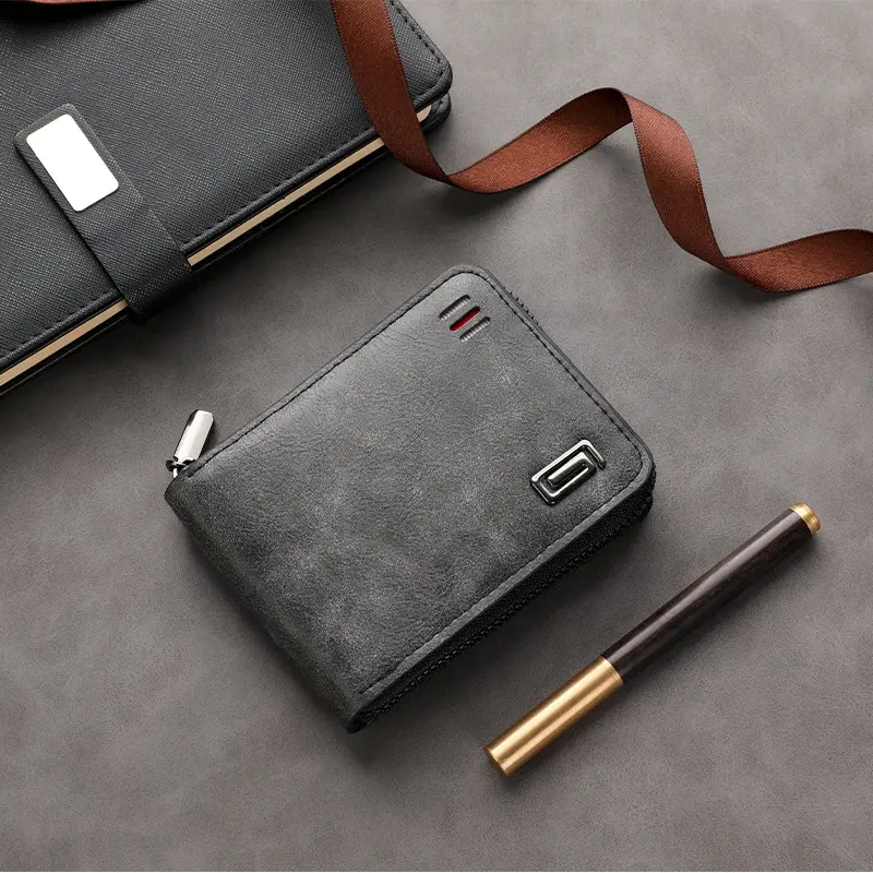 GOODBEE Men's Retro Plain Look Short Wallet - Compact Zipper Coin Purse, High-Capacity Mini Holder with Multiple Slots for Cards, Cash, Business Use, Everyday Carry