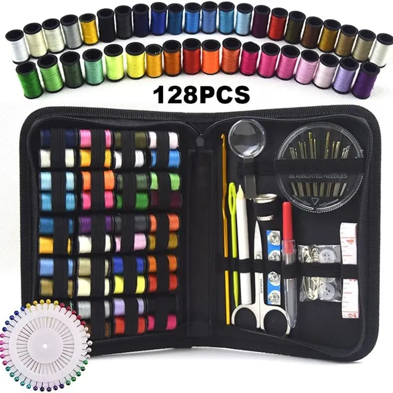 Sewing Kit, 128pcs/set Travel Sewing Kit Portable Mini with 40 Color Thread, Tape Measure, Needles, Scissors and Other Accessories, Home Sewing Supplies, Sewing Tool Kit