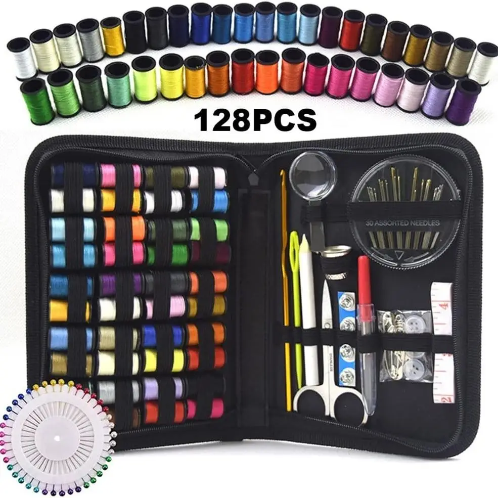 Sewing Kit, 128pcs/set Portable Mini Sewing Kit with 40 Color Thread, Tape Measure, Needles, Scissors and Other Accessories, Home Sewing Supplies
