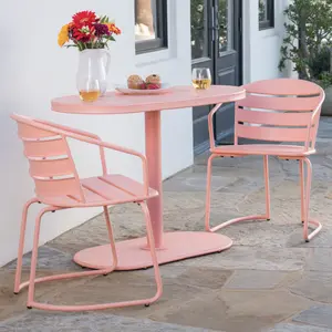 [SOIYELIFE] BISTRO SET - Coral Iron Outdoor Dining Set with 2 Chairs & Oval Table, Modern Matte Finish & Slat Design, 39.5"W x 18.75"D x 29.5"H for Patio/Garden  Fine furniture Lover's date table and chairs