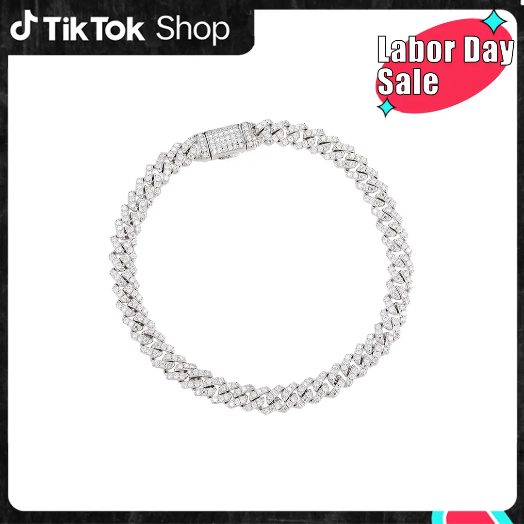 【#B62 6mm】UCCIYO D VVS Synthetic Moissanite S925 Sterling Silver Cuban Chain Bracelet Miami Cuban Chain Ice Out Men Singer Style Rap Hip Hop Jewelry