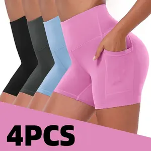 4/6 Pack High Waisted Biker Shorts for Women with Deep Side Pockets Tummy Control Squat Proof Soft Stretch Gym Running Yoga Athletic Shor