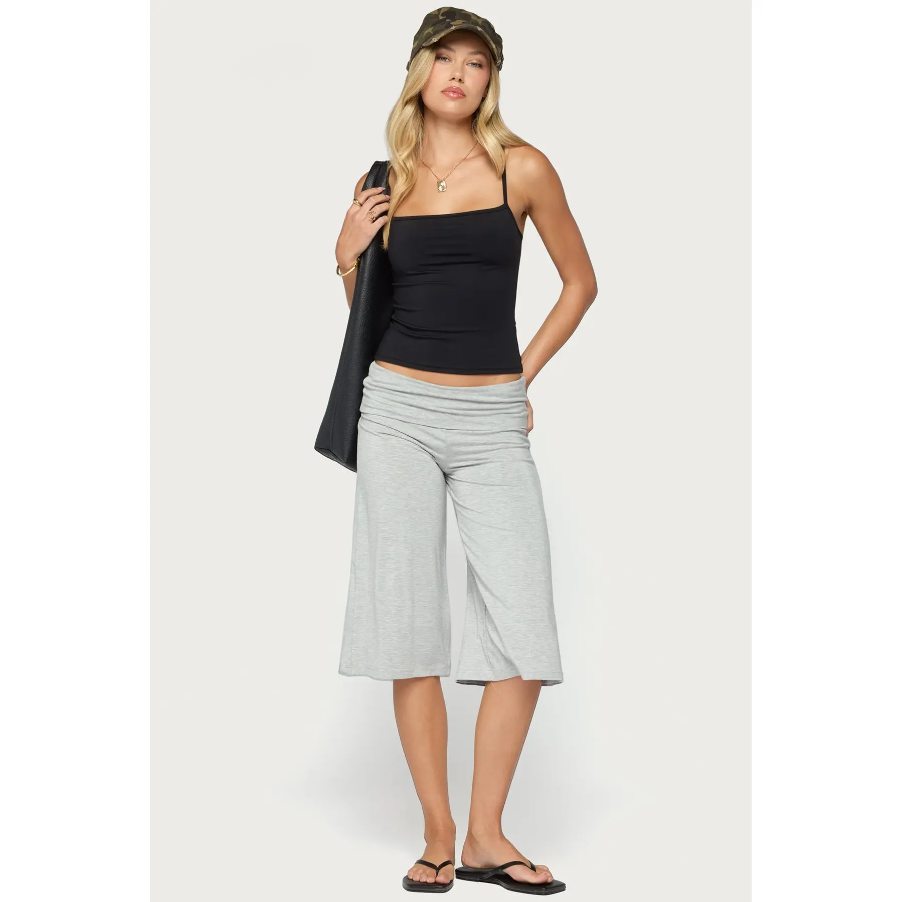 Shirly Wide Leg Foldover Capri Pants